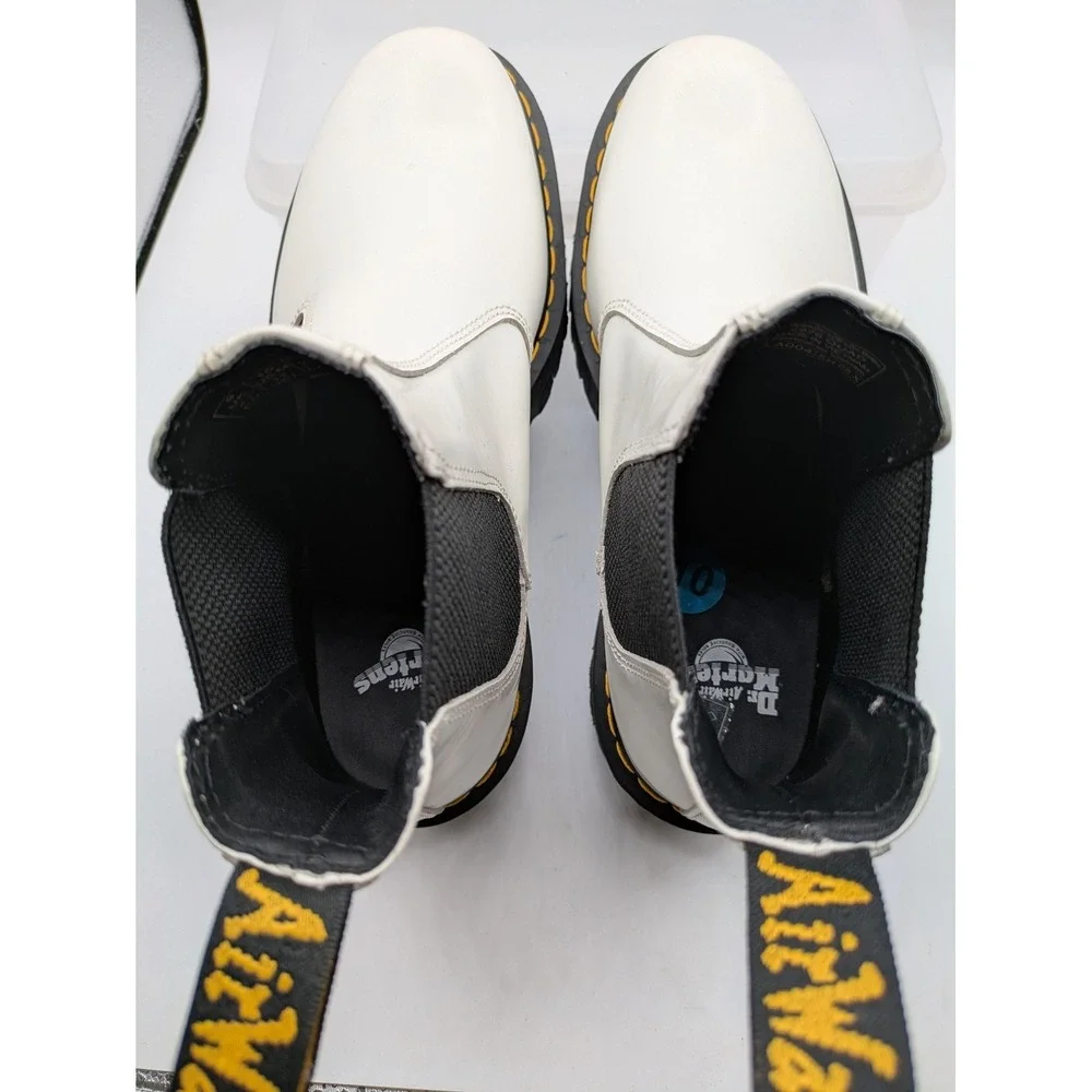 Dr. Martens Boots Mens Size 10 White 2976 Quad Chelsea Platform Leather Lug Sole